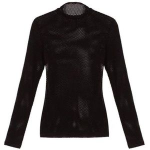 BCBGMAXAZRIA black stretch mesh knit long sleeve top